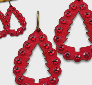 Red earrings with gemstones on a white background