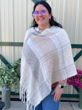 Poncho Thick Plaid Steel