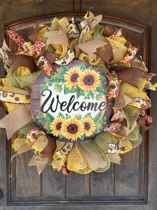 Wreath Mesh Sunflower Welcome