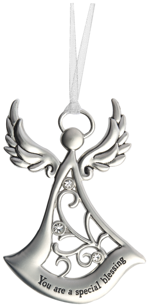 Silver angel ornament with 'You are a special blessing' textbackground