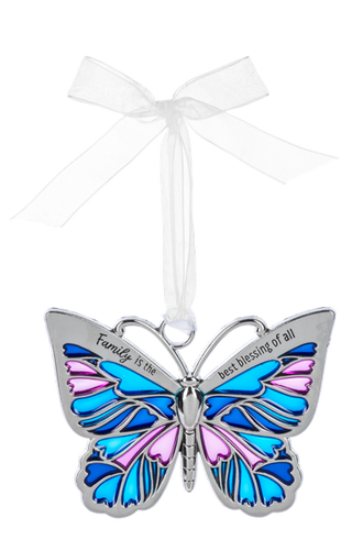 Butterfly ornament with blue and pink wings 