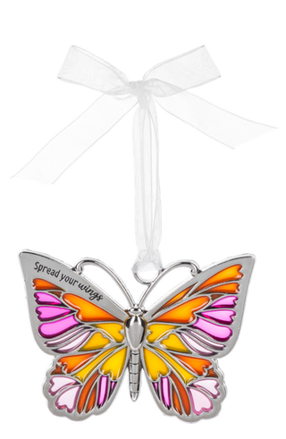 Butterfly-shaped ornament with colorful wings 