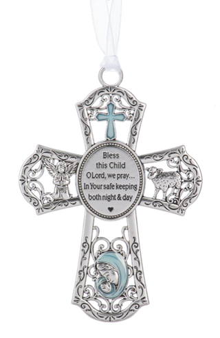 Decorative crib cross with religious text