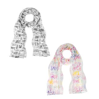 Two scarves with love text patterns
