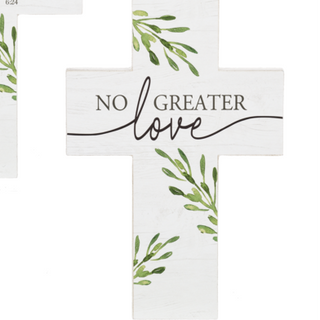 Decorative cross-shaped signs with inspirational quotes on a white background
