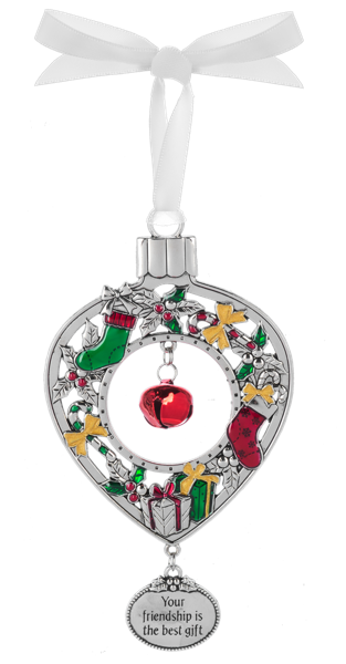Decorative Christmas ornament with colorful elements and a red bell