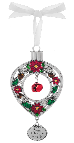 Decorative Christmas ornament with poinsettias and a bell 