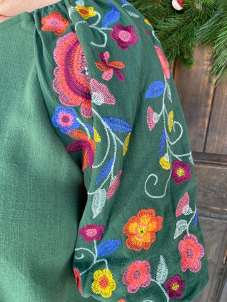 Forest Green Linen Blend Top