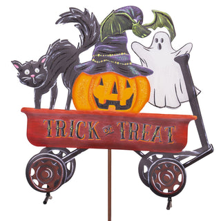 Halloween decorative sign with pumpkin, cat, ghost, and 'Trick or Treat' 