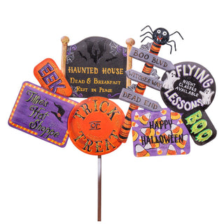 Metal stake Set of Halloween-themed decorative signs 