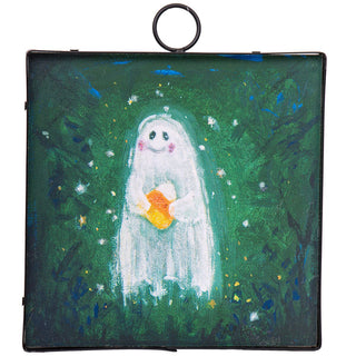 Halloween charm with ghost holding candy corn