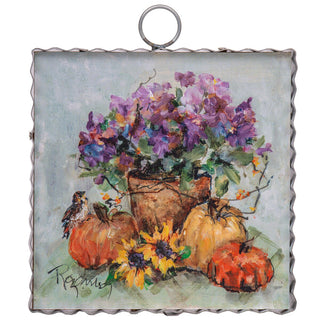 Fall charm with lavender mums and pumpkins