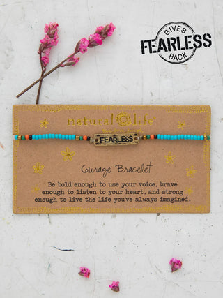 Fearless bracelet with black, orange, turquoise, and gold beads