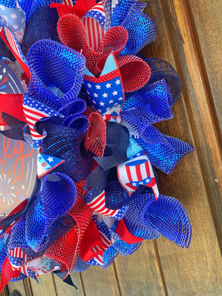 Wreath Mesh Patriotic 4th of July Blue