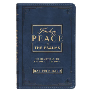 Blue book titled 'Finding Peace in the Psalms' by Ray Pritchard on a white background