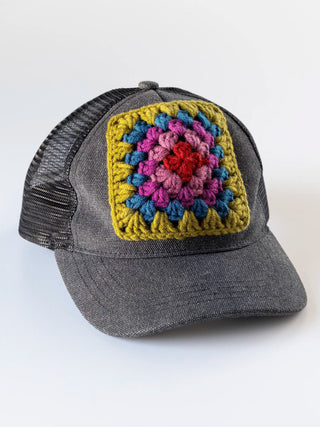 Charcoal Granny Square Trucker Cap