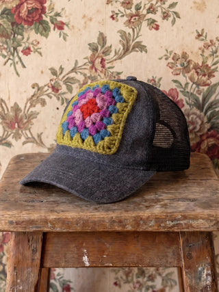 Charcoal Granny Square Trucker Cap