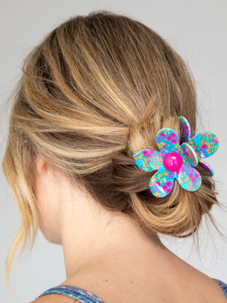 Flora Daisy Claw Clip Neon Turq Flr