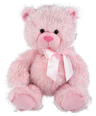 Pink teddy bear with a white bow 