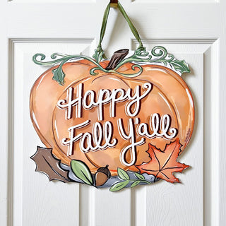 Pumpkin doorhanger with 'Happy Fall Y'all'