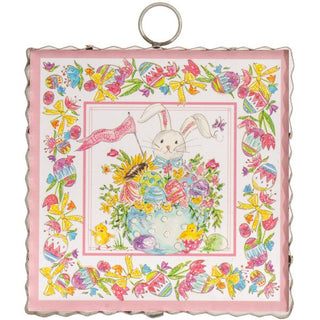 Round Top Charm with Easter-themed design featuring a bunny, eggs, and flowers on a pink border.