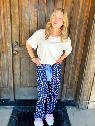 Navy Floral Pajama Pants Small