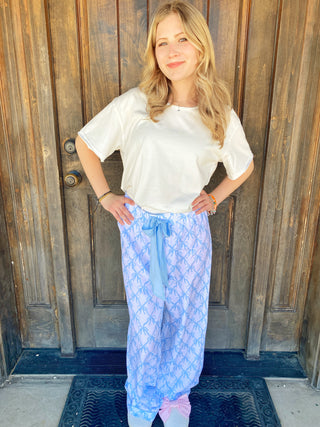 Blue Bow Pajama Pants Lg