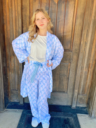 Blue Bow Pajama Pants Lg