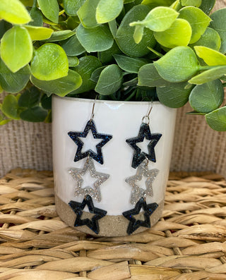 Triple Star School Spirit Earrings - Navy & Silver