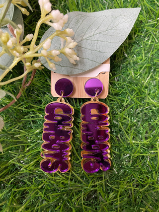 School Mascot Earrings - Mirror Purple & Gold