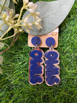 School Mascot Earrings - Navy & Mirror Silver