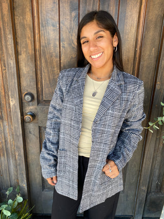 Black and white plaid blazer