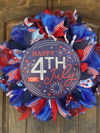 Wreath Mesh Patriotic 4th of July Blue