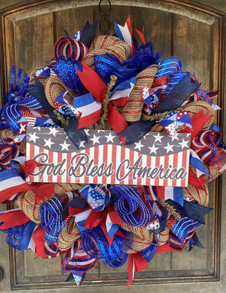 Wreath Mesh Patriotic God Bless