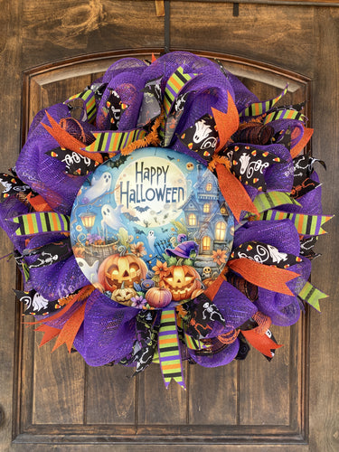 Wreath Mesh Halloween Purple