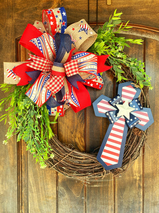 Patriotic Grapevine Cross Wreath