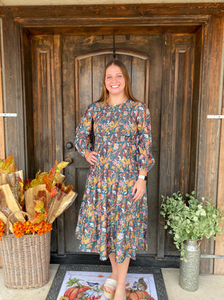 Long sleeve colorful dress with floral print