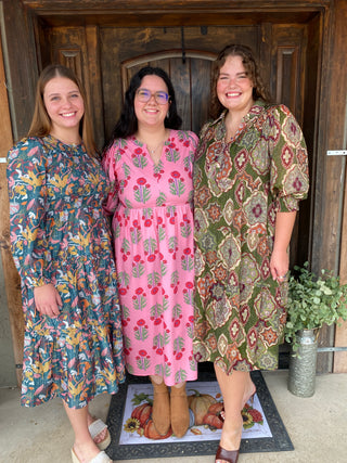 Boho Print Olive Midi Dress