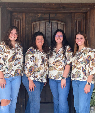 Fall Paisley Puff Sleeve Blouse Plus