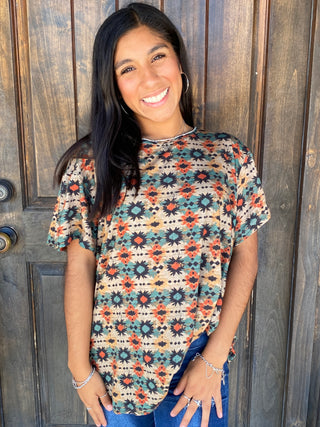 Western print cotton t-shirt