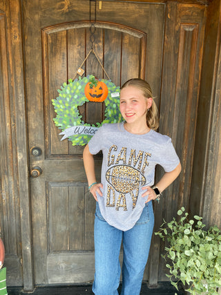 Leopard Game Day Gray Tee