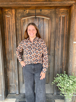 Aztec print button up