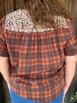 Grace Embroidered Plaid Top