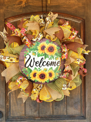 Wreath Mesh Sunflower Welcome