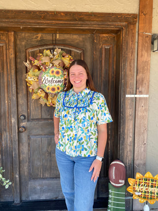 Smocked Floral Top Blue