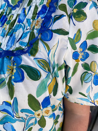 Smocked Floral Top Blue
