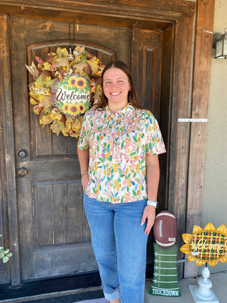 Smocked Floral Top Peach