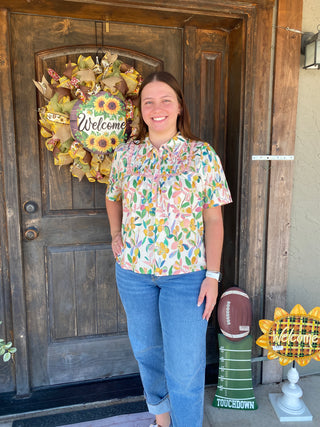 Smocked Floral Top Peach