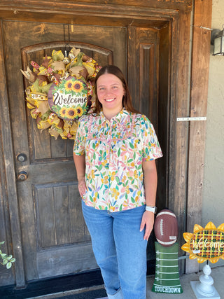 Smocked Floral Top Peach