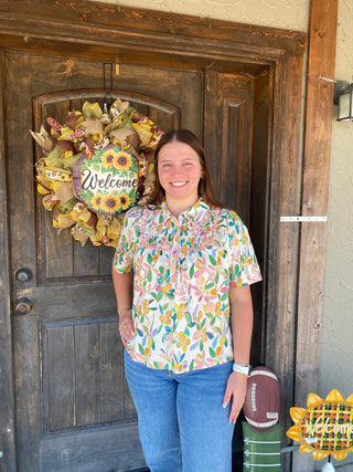 Smocked Floral Top Peach